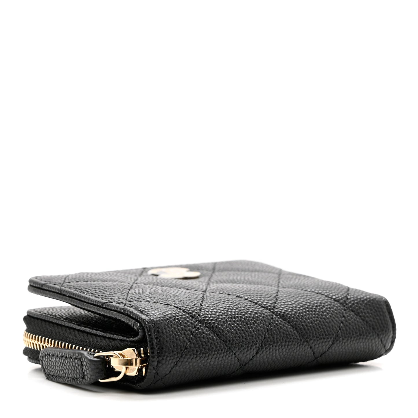 Caviar Quilted Compact Zipped Wallet Black