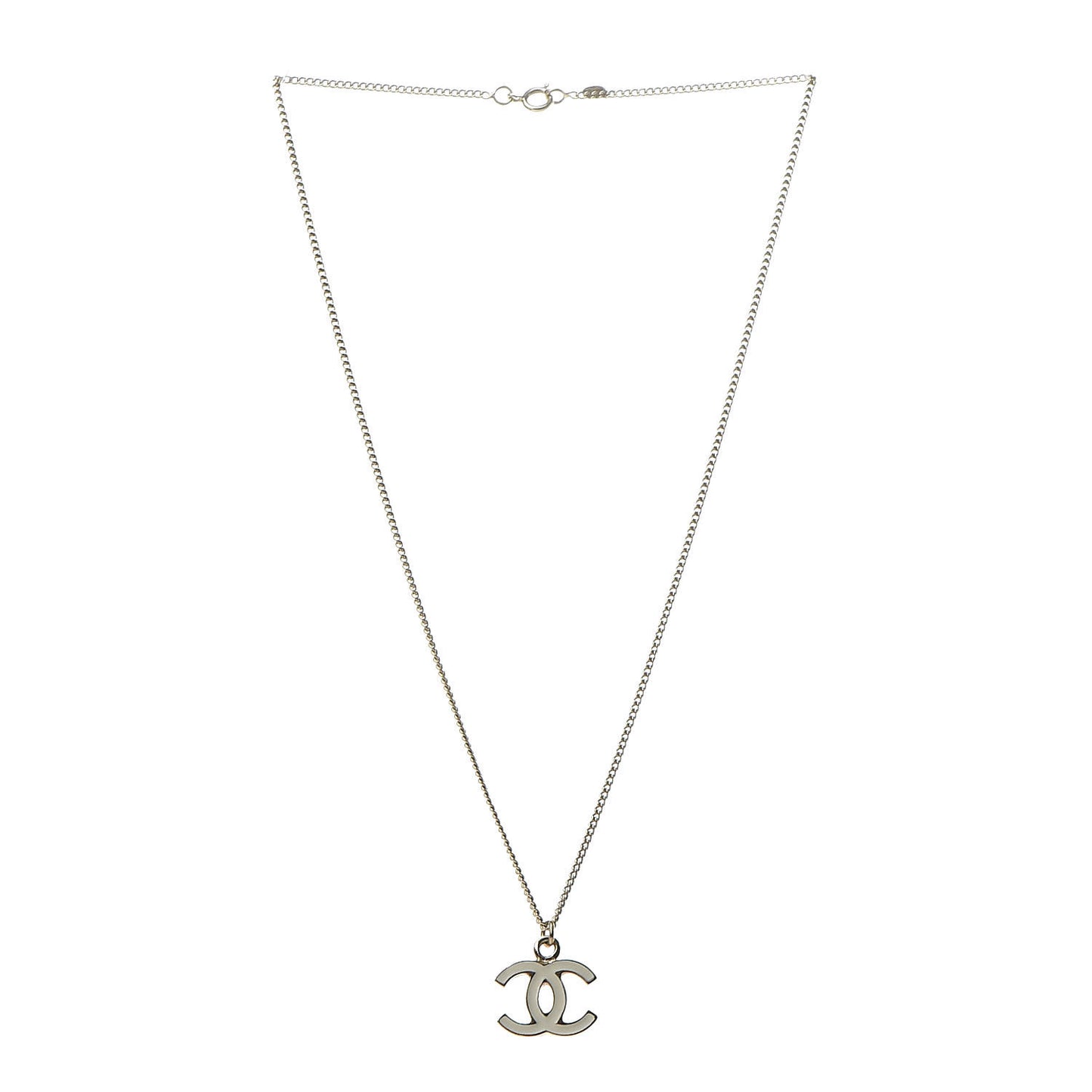 Enamel CC Pendant Necklace Beige