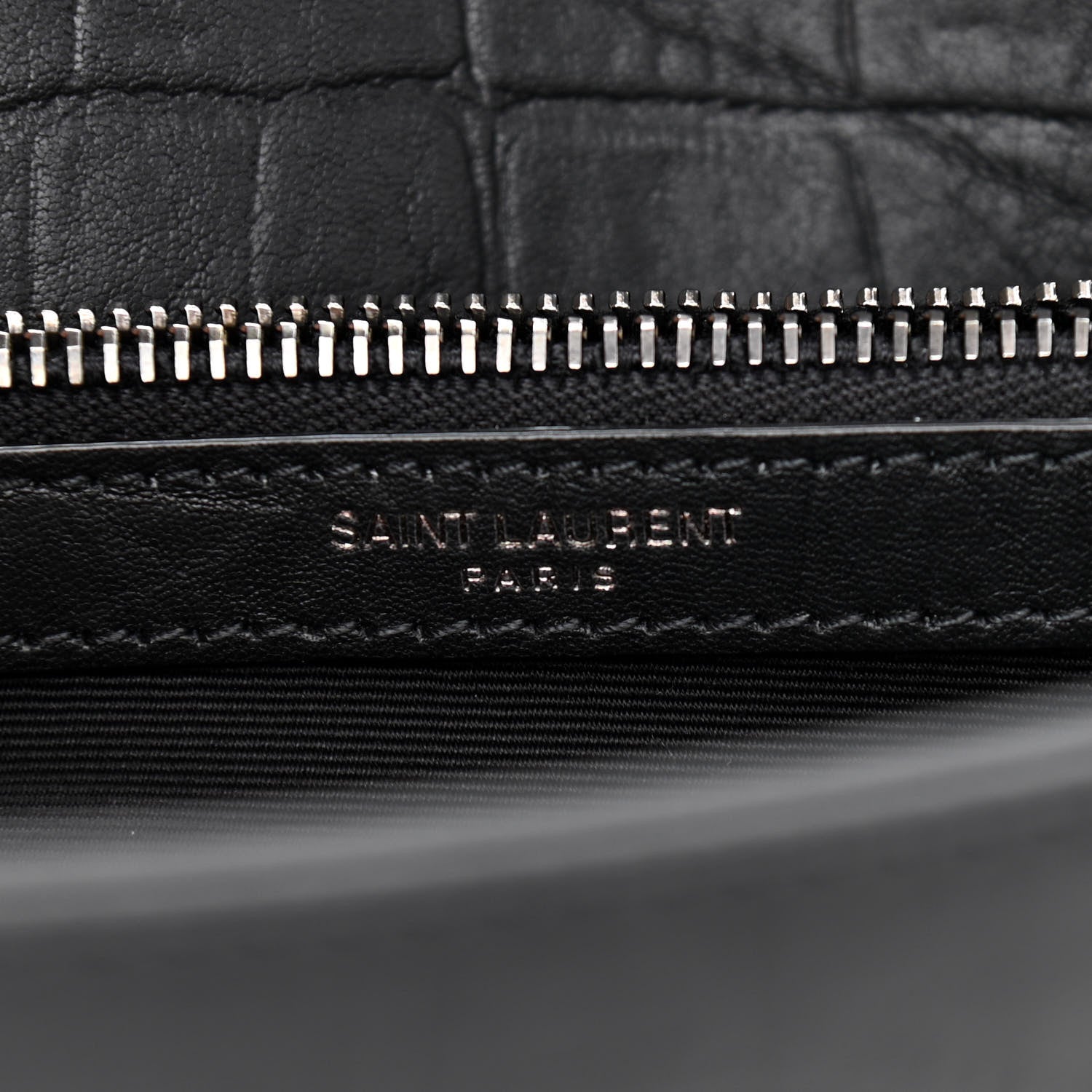 Saint Laurent Calfskin Crocodile Embossed Medium West Hollywood Monogram Fold-Over Black 6 of 11