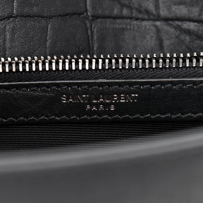 Saint Laurent Calfskin Crocodile Embossed Medium West Hollywood Monogram Fold-Over Black 6 of 11