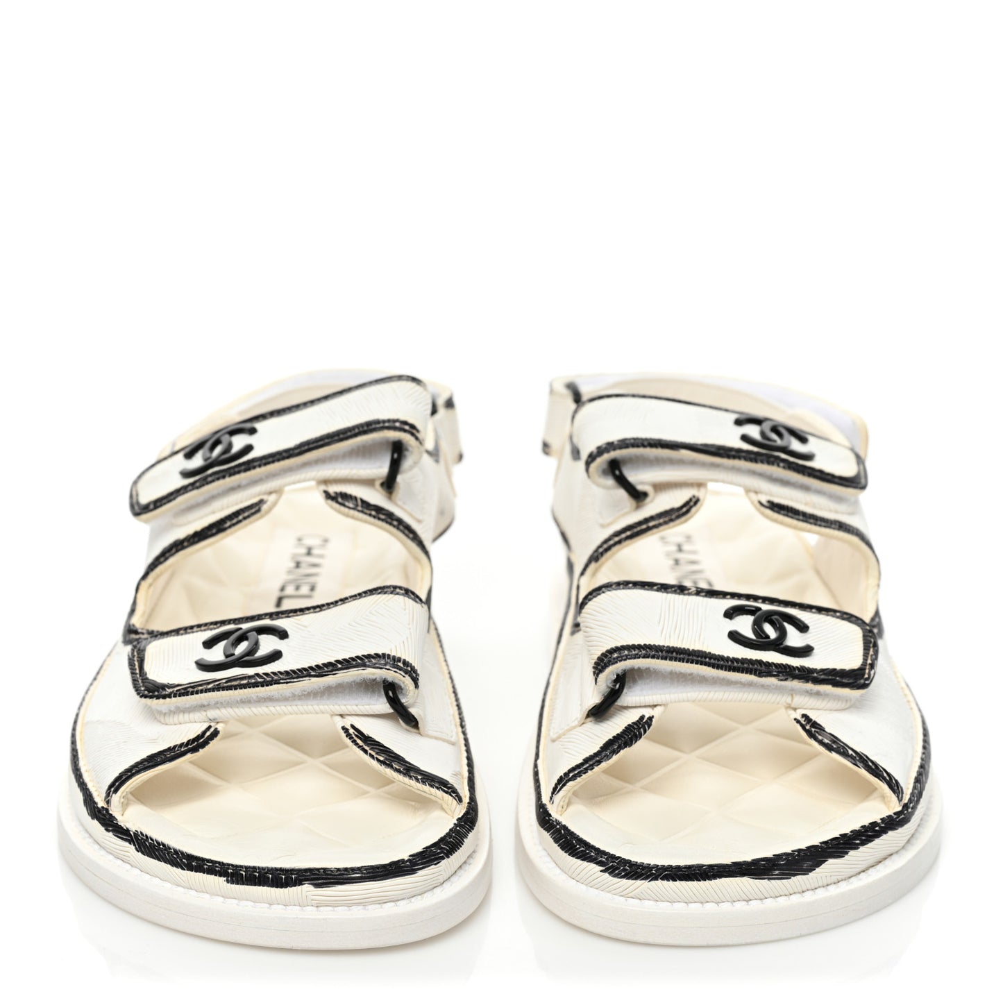 Calfskin Printed Velcro Dad Sandals 35.5 White Black