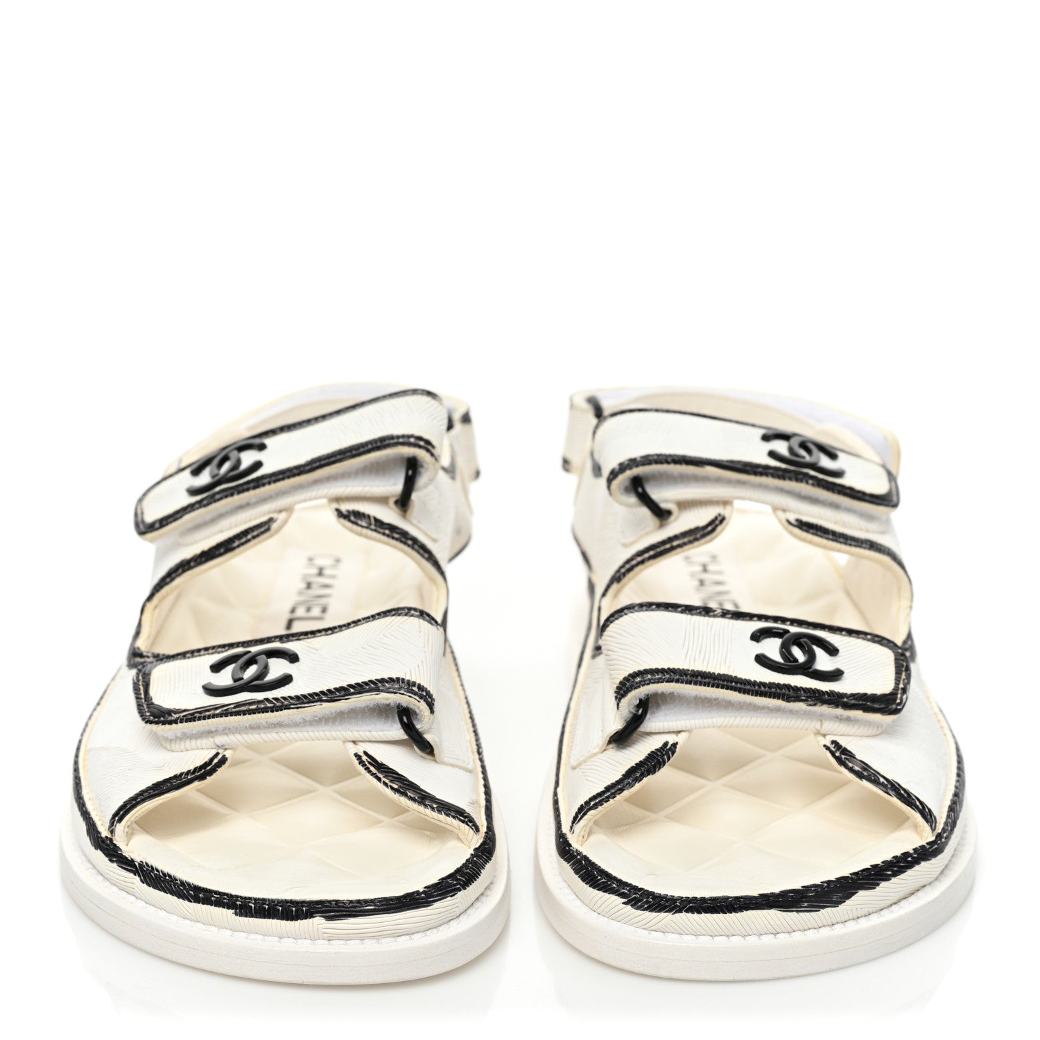 Chanel Calfskin Printed Velcro Dad Sandals 35.5 White Black 2 of 10