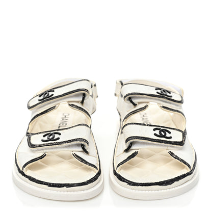 Chanel Calfskin Printed Velcro Dad Sandals 35.5 White Black 2 of 10