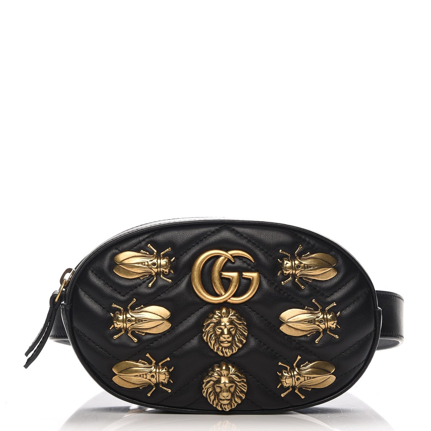 Calfskin Matelasse Animal Studs GG Marmont Belt Bag 85 34 Black