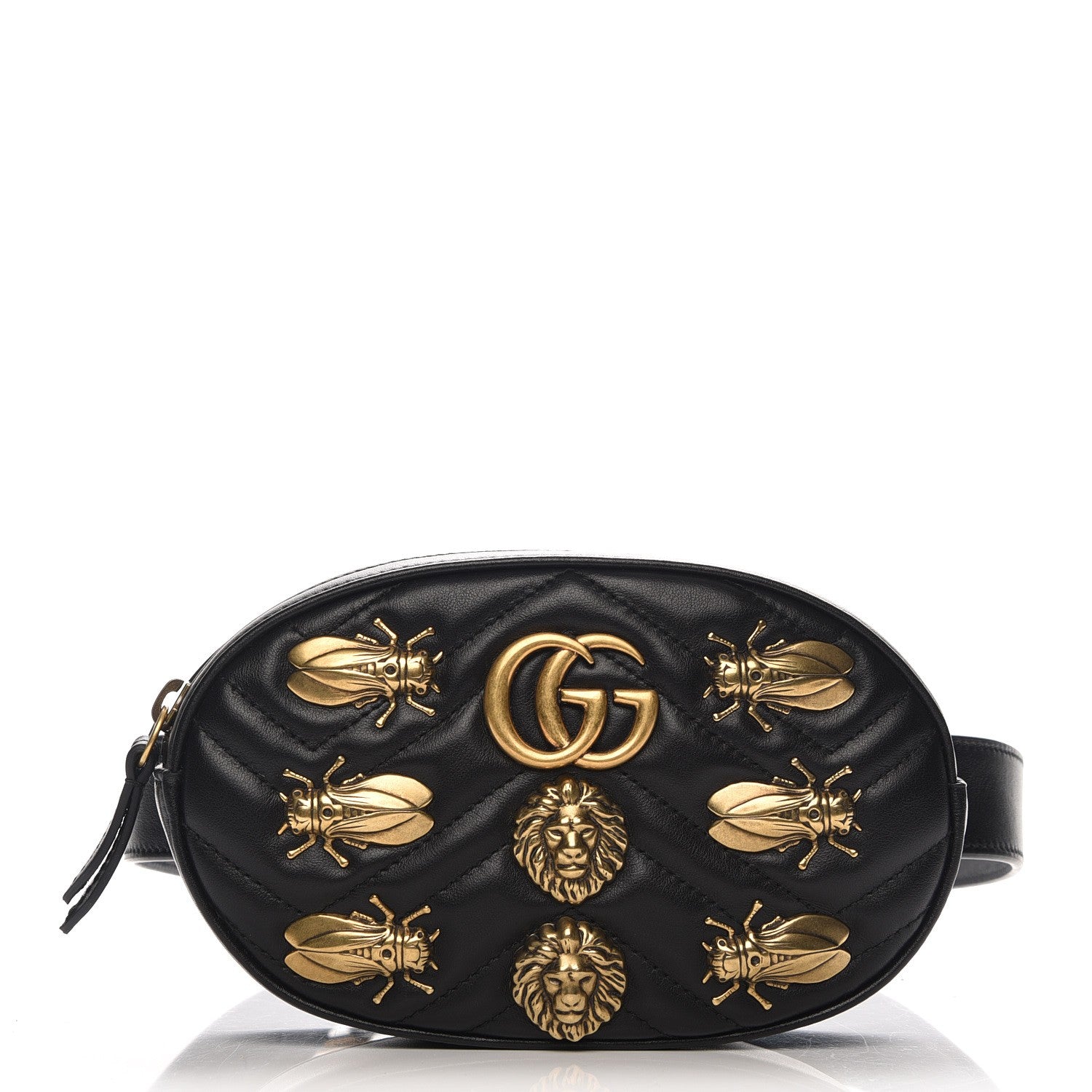 Gucci Calfskin Matelasse Animal Studs GG Marmont Belt Bag 85 34 Black 1 of 7