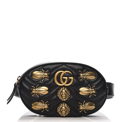 Gucci Calfskin Matelasse Animal Studs GG Marmont Belt Bag 85 34 Black 1 of 7