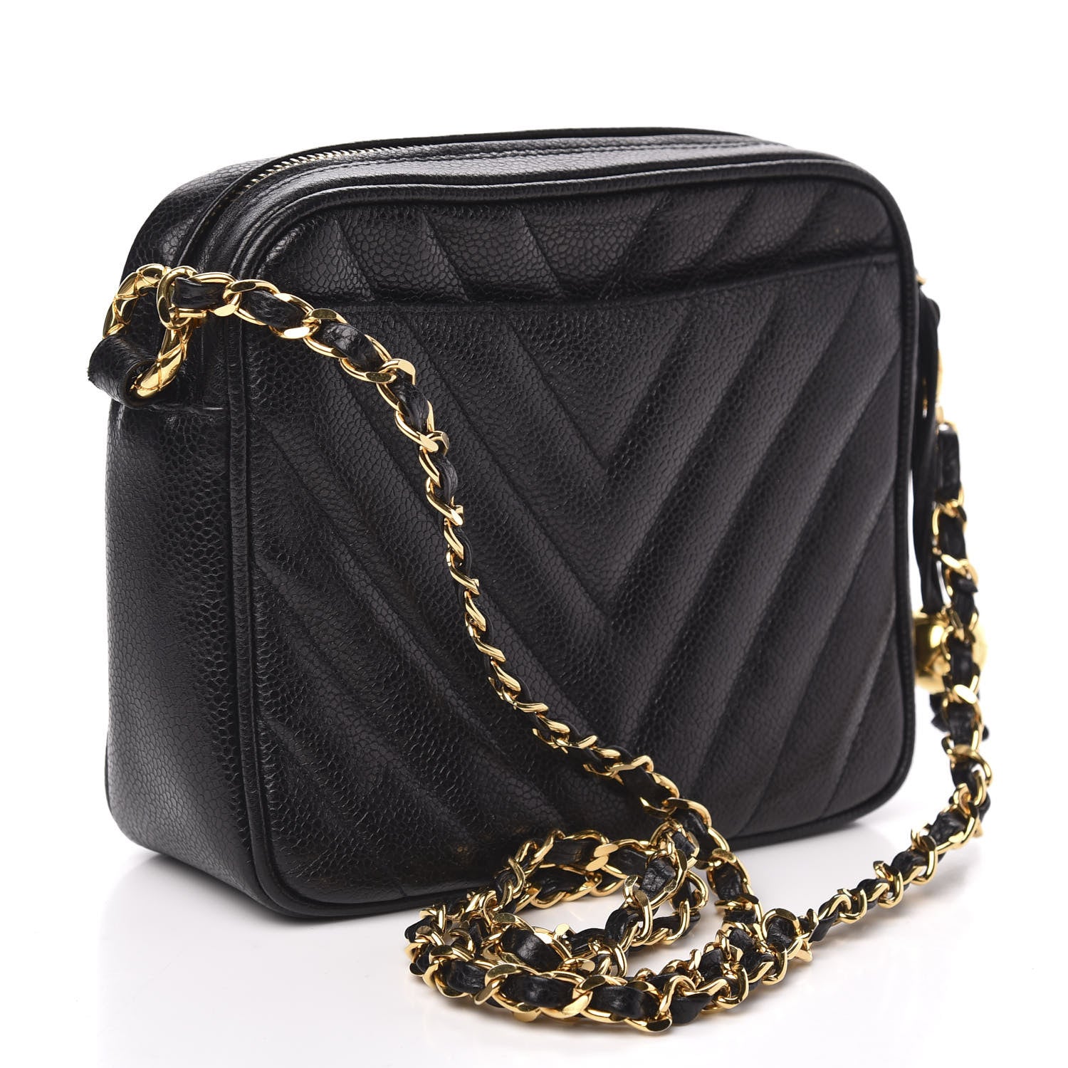 Chanel Caviar Chevron Quilted Camera Case Black 2 of 10