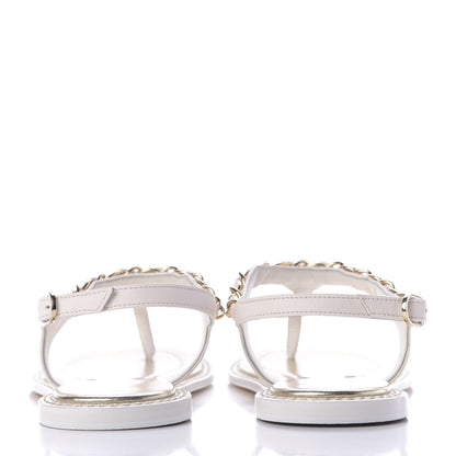 Chanel Lambskin Thong Sandals 36.5 White 7 of 10