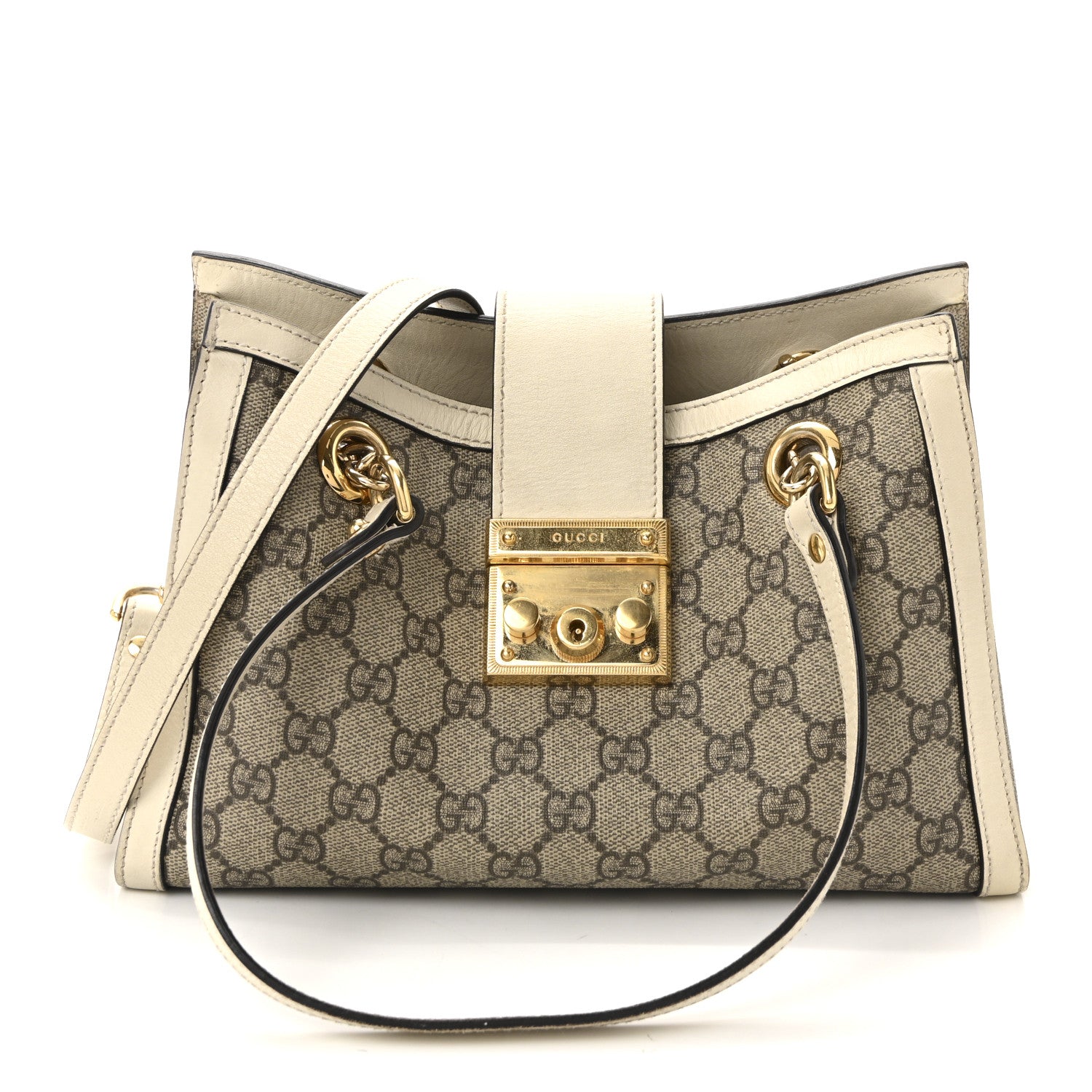 Gucci GG Supreme Monogram Moon Calfskin Small Padlock Tote Beige Ebony Mystic White 1 of 10