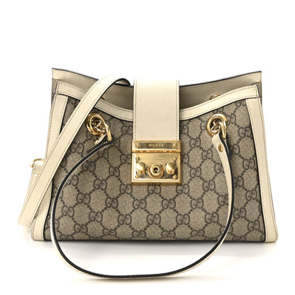 Gucci GG Supreme Monogram Moon Calfskin Small Padlock Tote Beige Ebony Mystic White 1 of 10