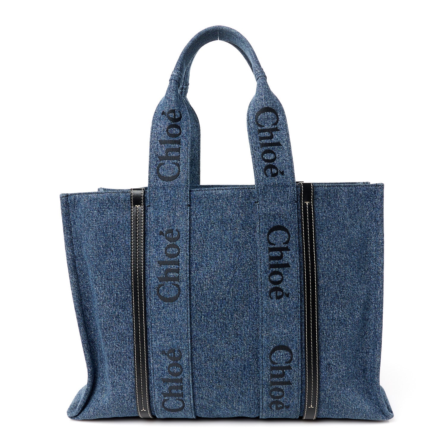 Chloe Denim Calfskin Large Woody Ribbon Tote Blue 1 of 10
