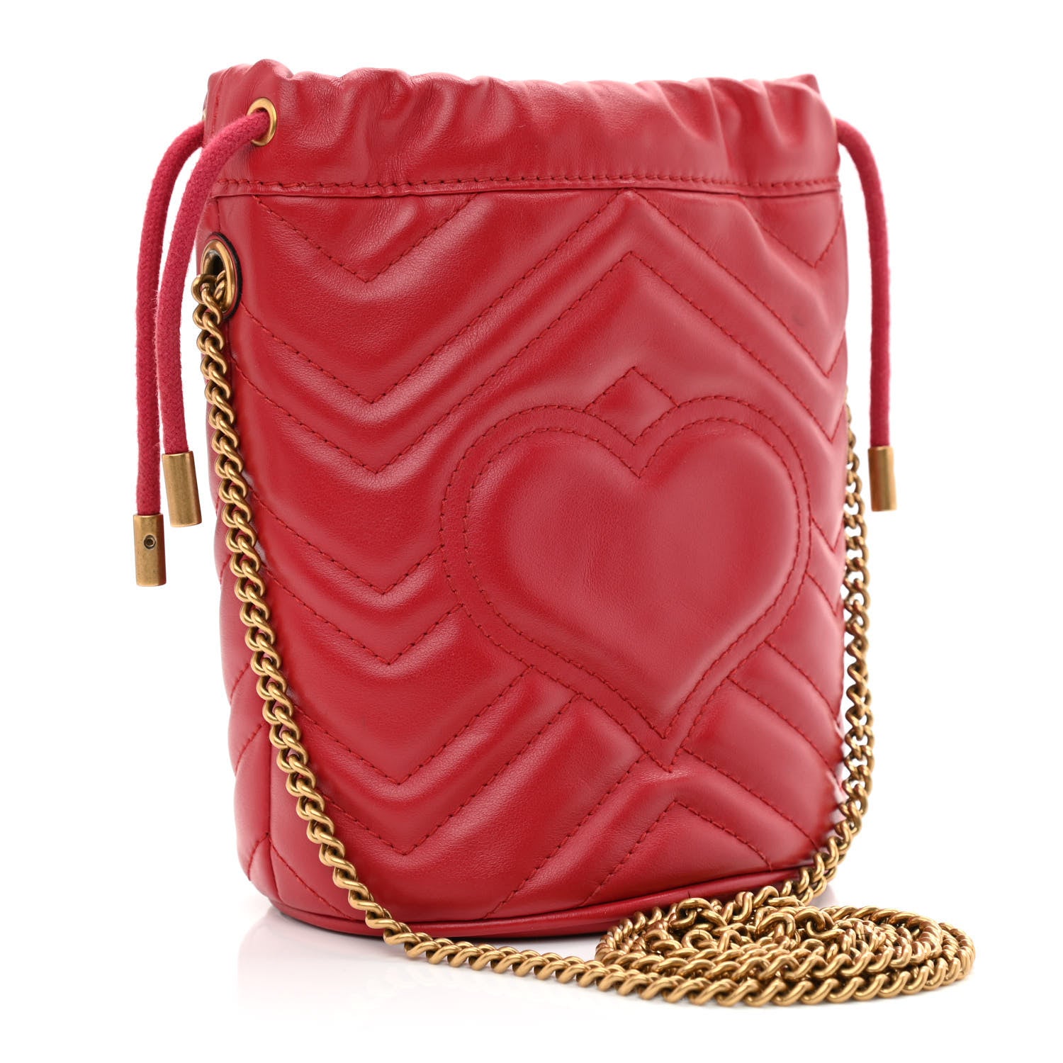 Gucci Calfskin Matelasse Mini GG Marmont 2.0 Bucket Bag Hibiscus Red 3 of 10