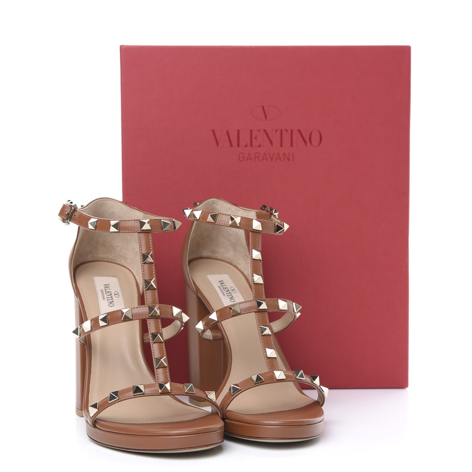 Valentino Garavani Calfskin Rockstud T-Strap 10/110mm Platform Sandals 39 Saddle Brown 9 of 9