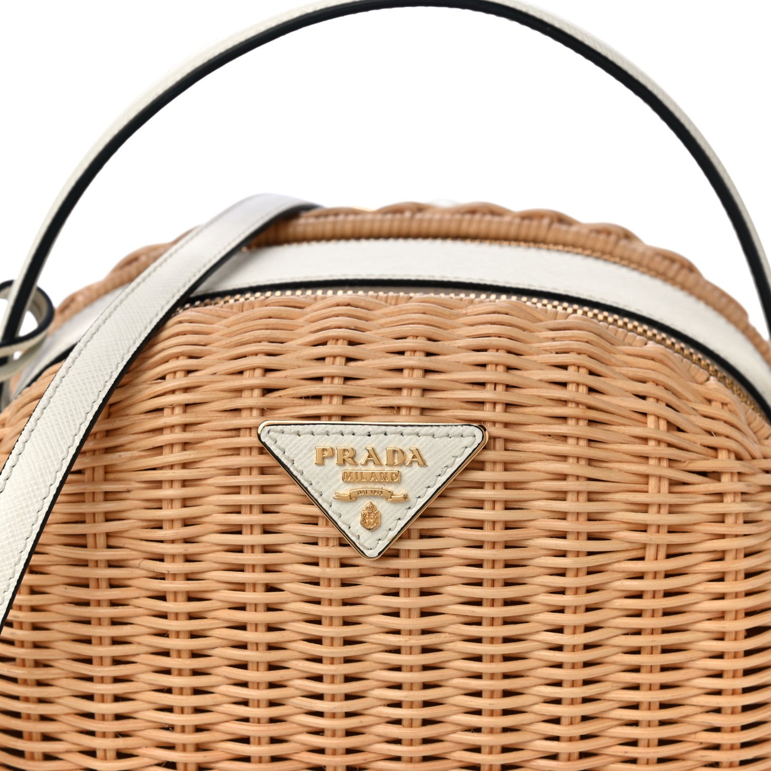 Prada Wicker Saffiano Midolino Odette Top Handle Bag Tan White 8 of 10