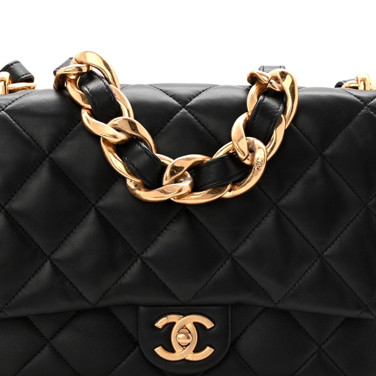Lambskin Quilted Large CC Funky Town Flap Black
