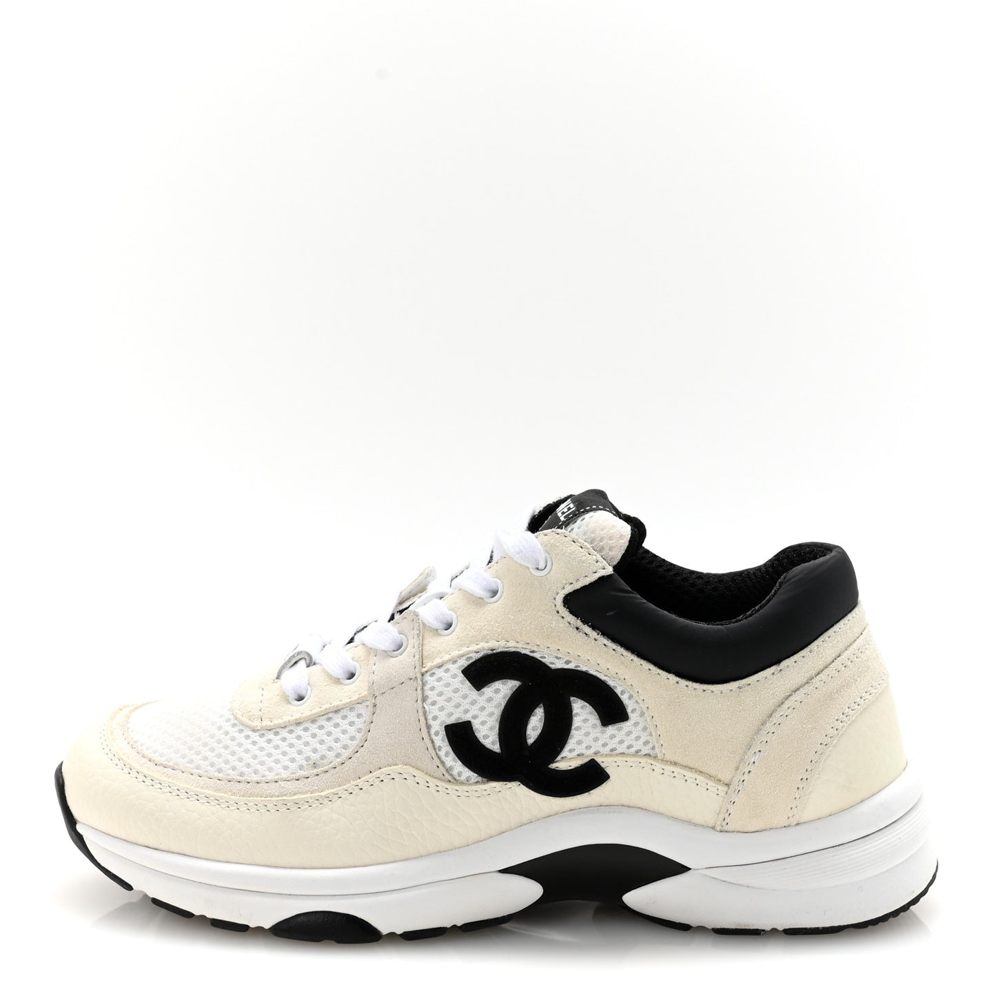 Mesh Suede Calfskin Grained Calfskin Womens CC Sneakers 37.5 White Black