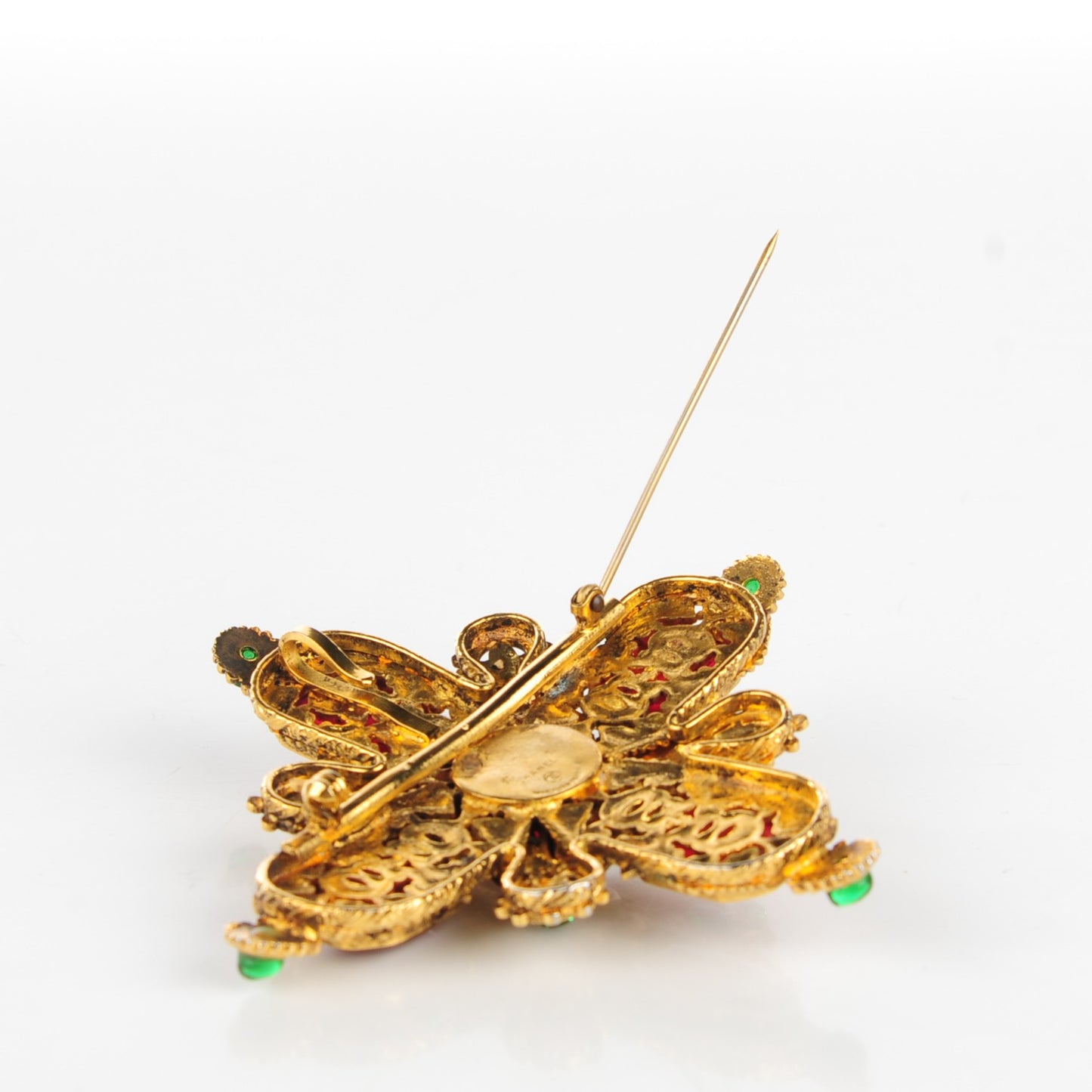 Enamel Gripoix Poured Glass Brooch Gold