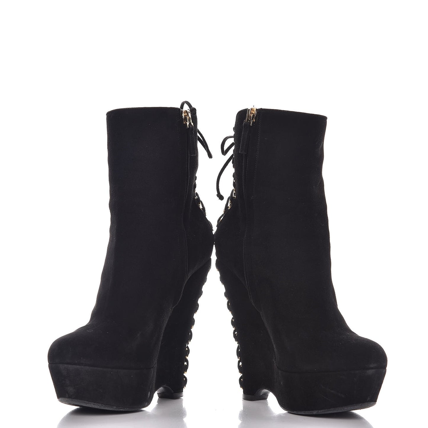 Suede Corset Wedge Boots 37.5 Black