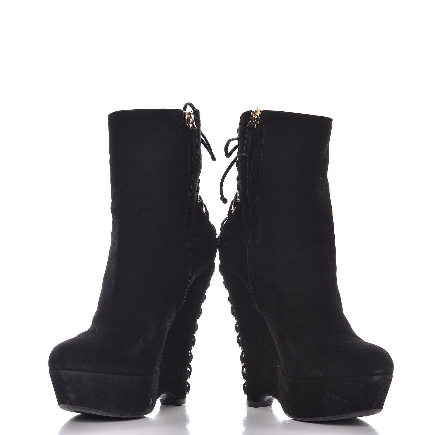 Saint Laurent Suede Corset Wedge Boots 37.5 Black 5 of 12