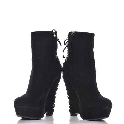 Saint Laurent Suede Corset Wedge Boots 37.5 Black 5 of 12