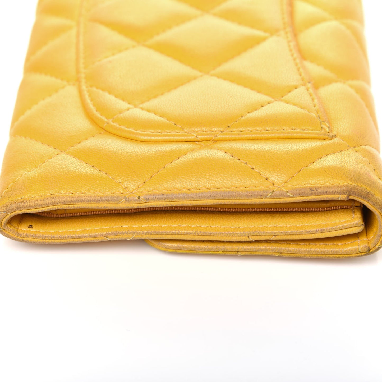 Lambskin Quilted Large Flap Wallet Yellow