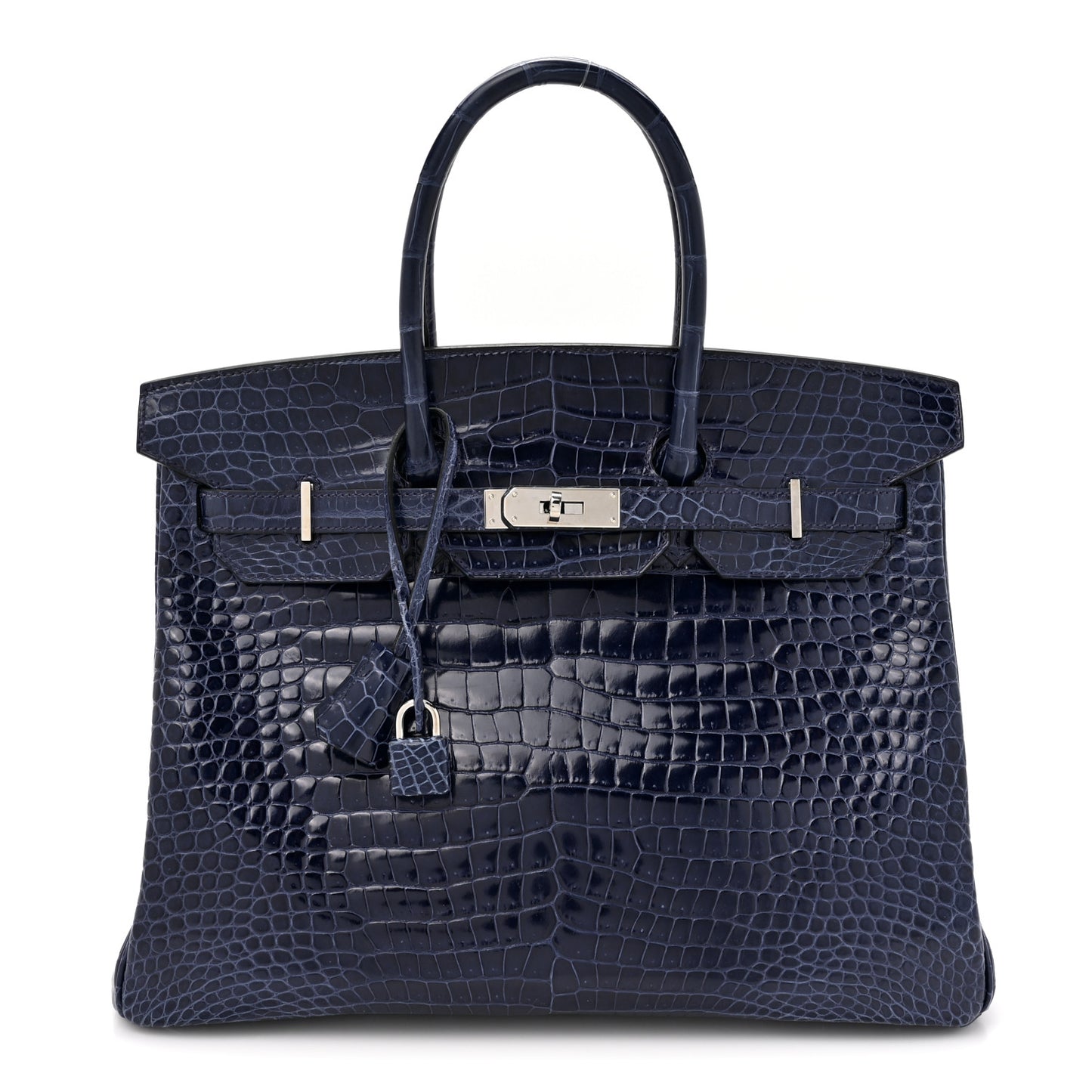 Shiny Porosus Crocodile Horseshoe Birkin 35 Bleu Electrique Black