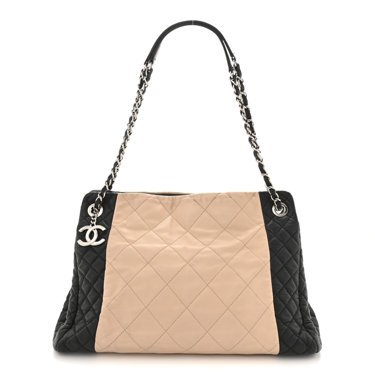 Lambskin Quilted CC Shopping Tote Black Rose Clair