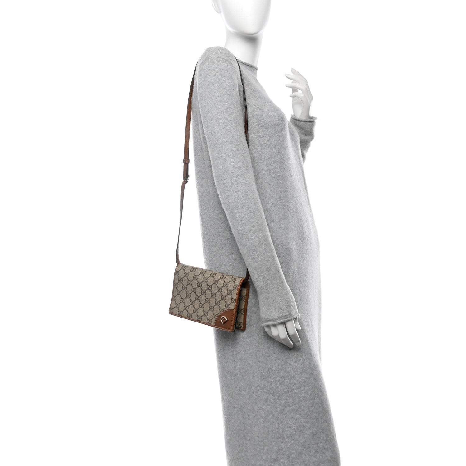 Gucci GG Supreme Monogram Textured Calfskin Emblem Super Mini Shoulder Bag Beige Dark Brown 2 of 12