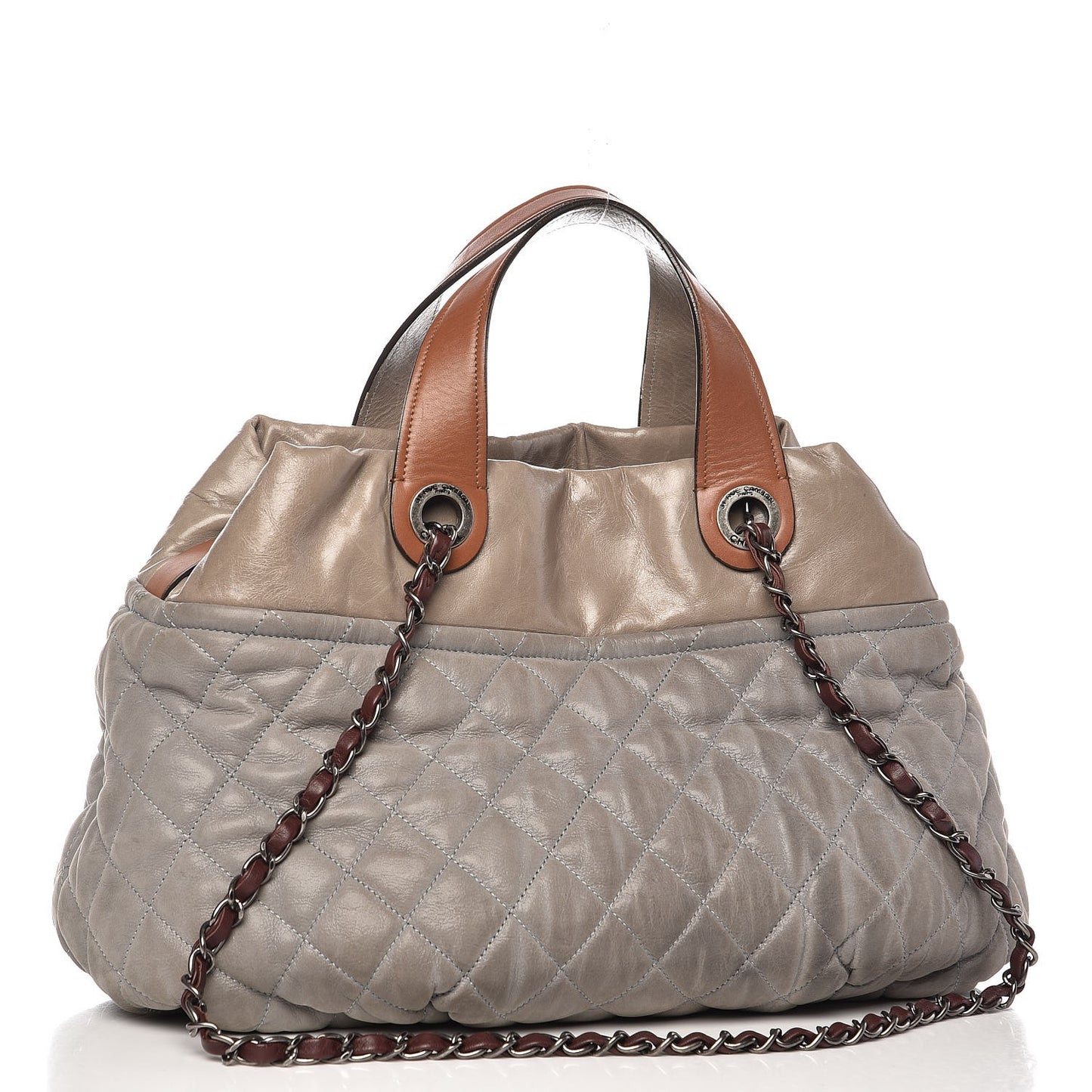 Iridescent Calfskin Quilted Small In The Mix Tote Grey