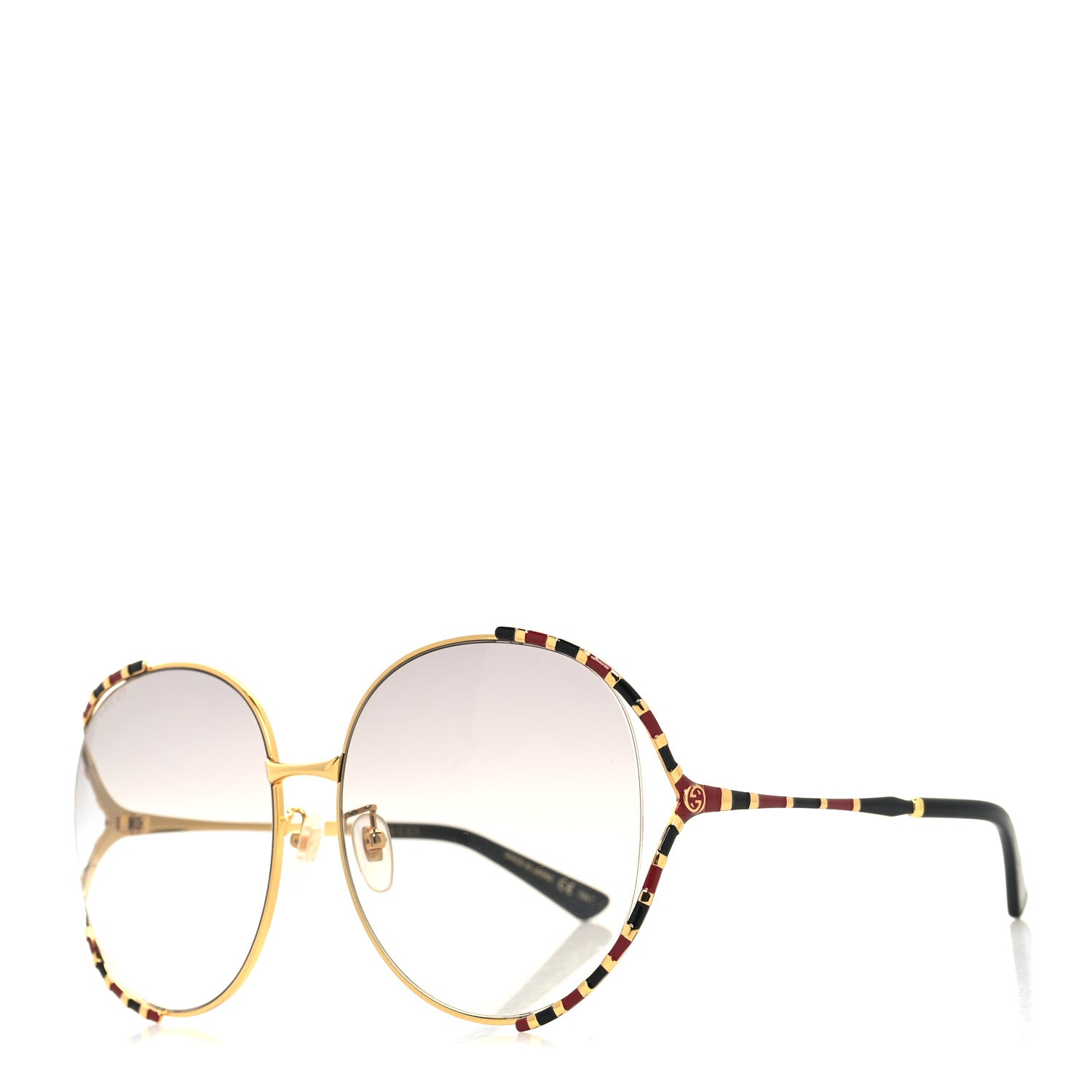Gucci Metal Round Frame GG0595S Sunglasses Gold Black Red 1 of 6