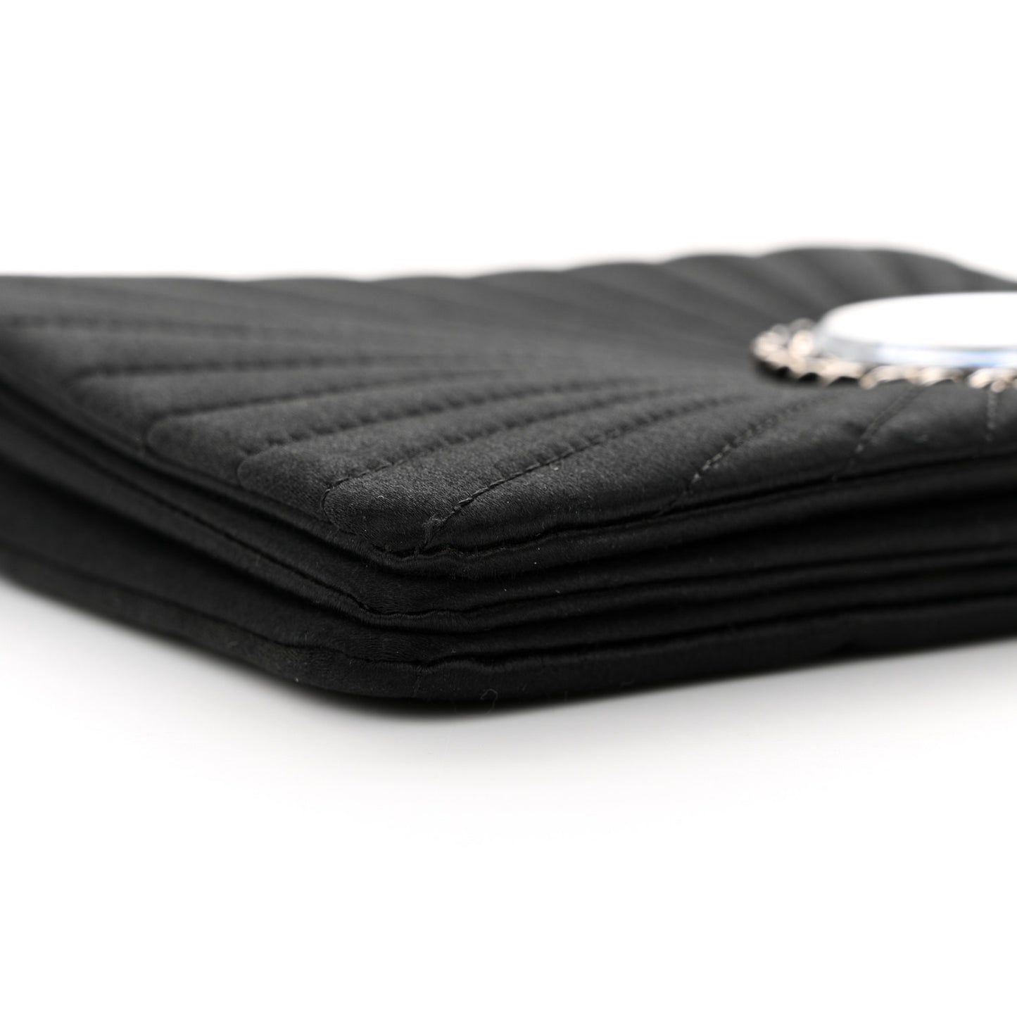 Satin Pleated Chain Embellished Mirror Flap Black