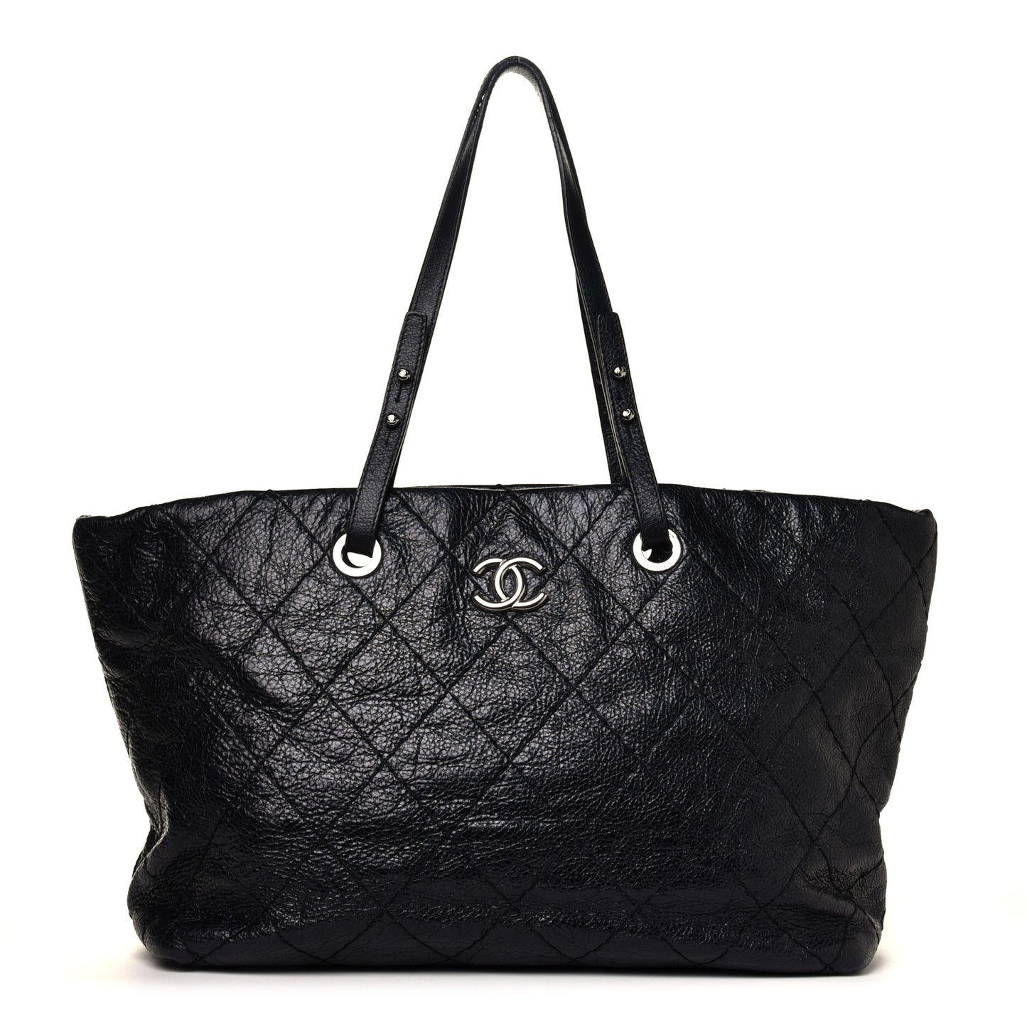 Glazed Calfskin Large On The Road Tote Black