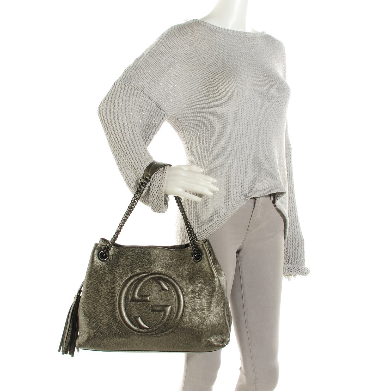 Gucci Metallic Pebbled Calfskin Medium Soho Chain Shoulder Bag Sasso 2 of 7