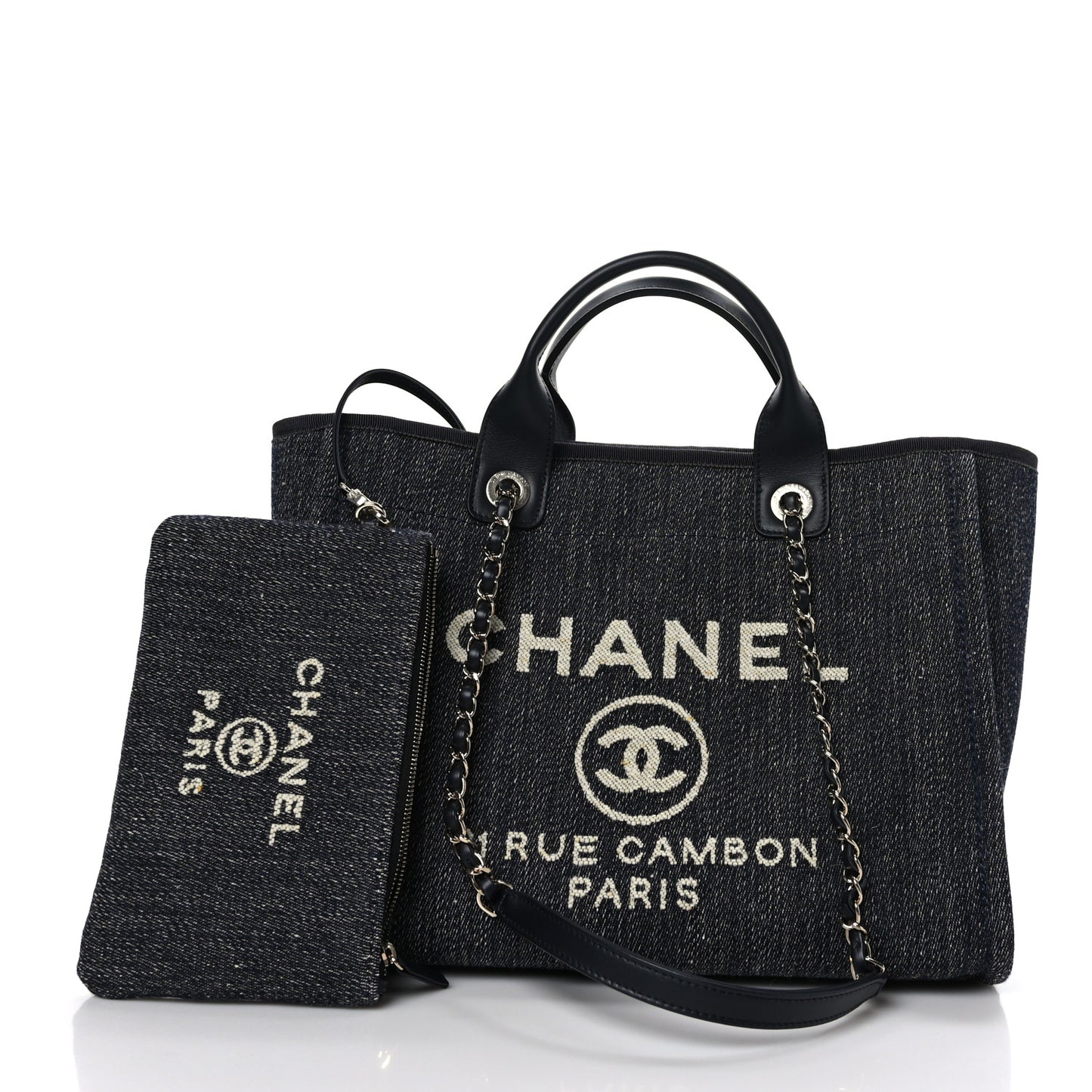 Denim Small Deauville Tote Dark Blue White