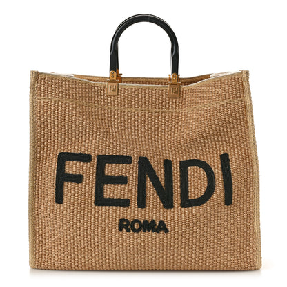 Fendi Straw Vitello King Plexiglass Woven Large Fendi Sunshine Shopper Tote Natural Black 1 of 10