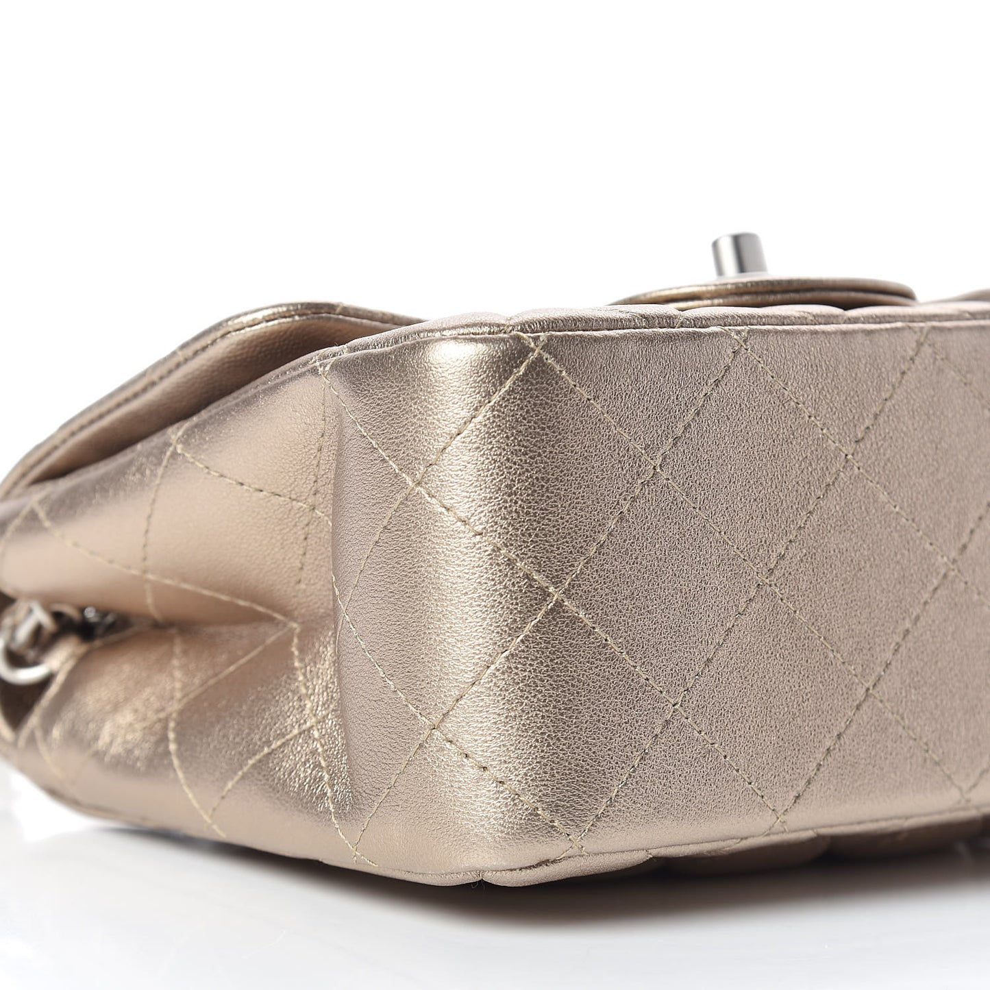 Metallic Lambskin Quilted Mini Square Flap Light Gold