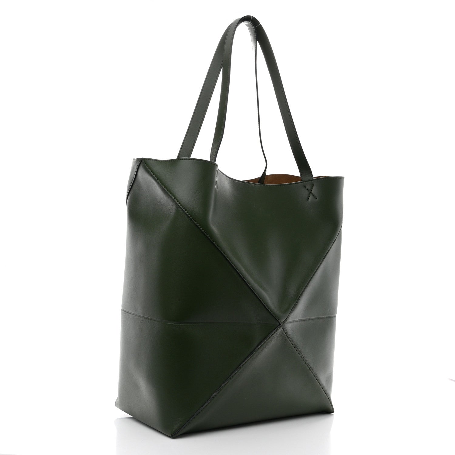 Loewe Shiny Calfskin Medium Puzzle Fold Tote Dark Khaki Green 3 of 10