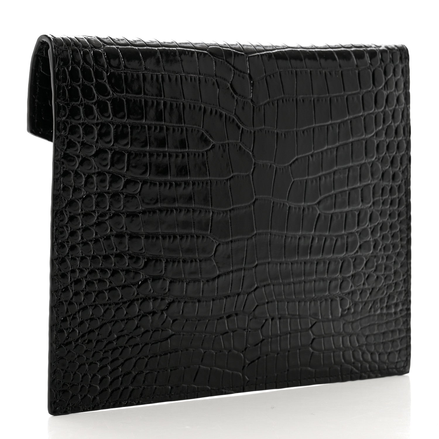 Saint Laurent Calfskin Crocodile Embossed Monogram Uptown Baby Pouch Black 3 of 6