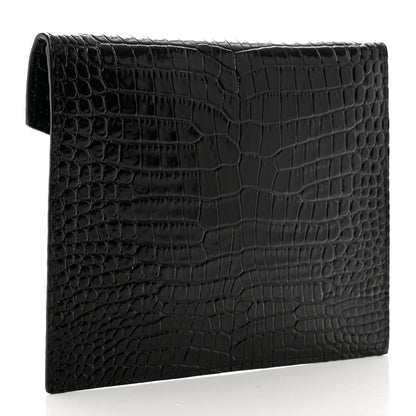 Saint Laurent Calfskin Crocodile Embossed Monogram Uptown Baby Pouch Black 3 of 6