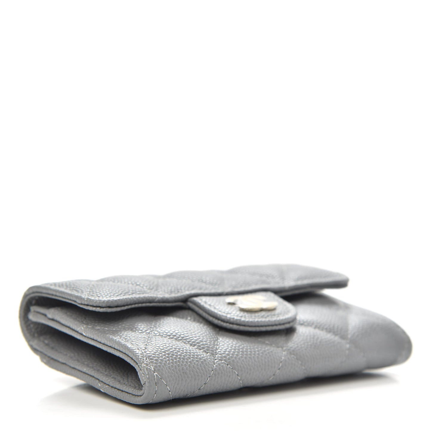 Caviar Quilted Flap Card Holder Wallet Dark Grey