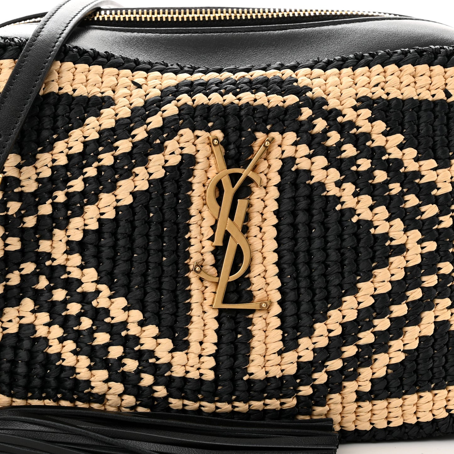 Raffia Calfskin Monogram Lou Camera Bag Natural Beige Black