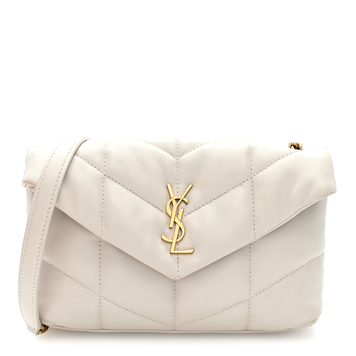 Lambskin Quilted Toy Loulou Puffer Monogram Chain Satchel Blanc Vintage