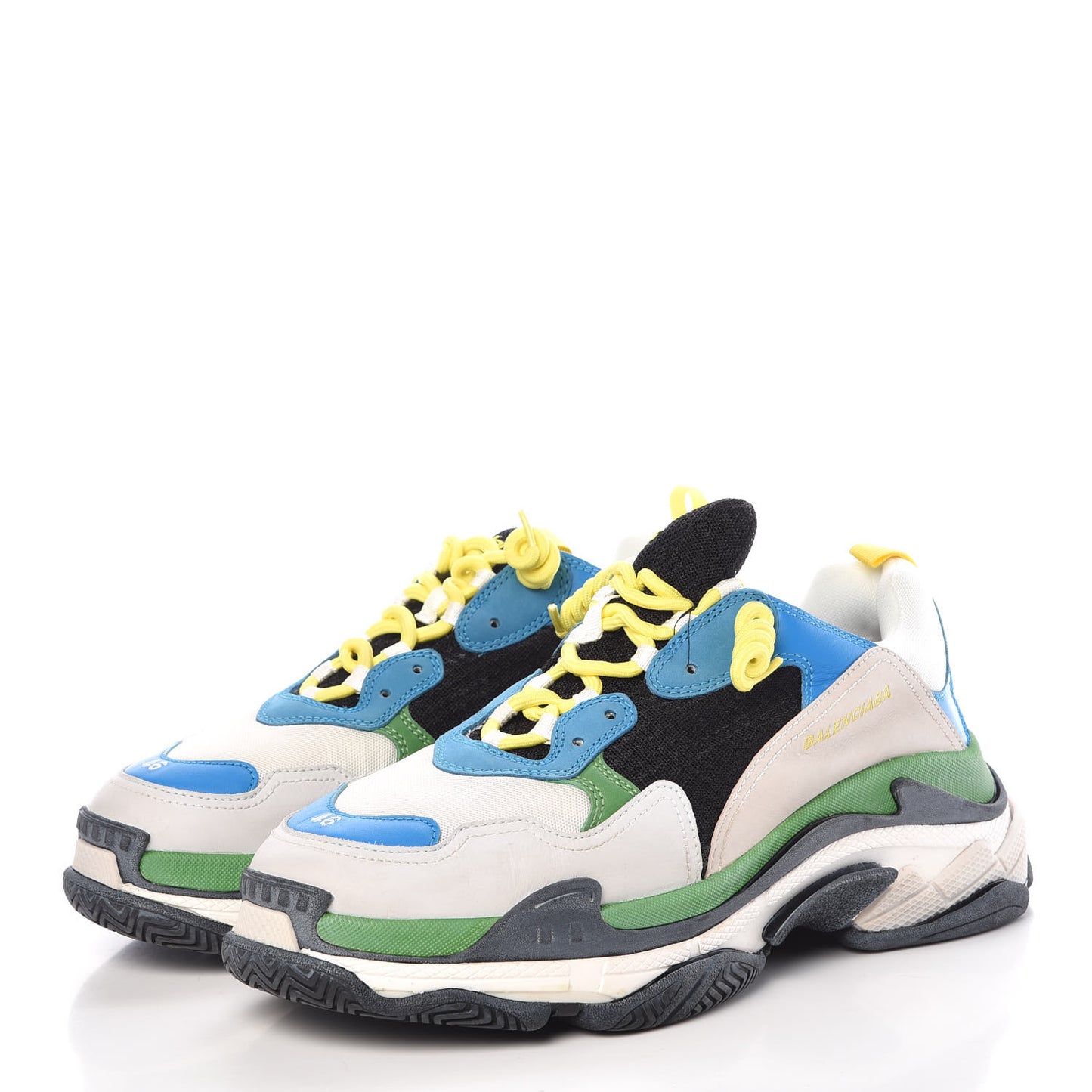 Fabric Mesh Nappa Mens Triple S Sneakers 46 Bleu White Vert Jaune