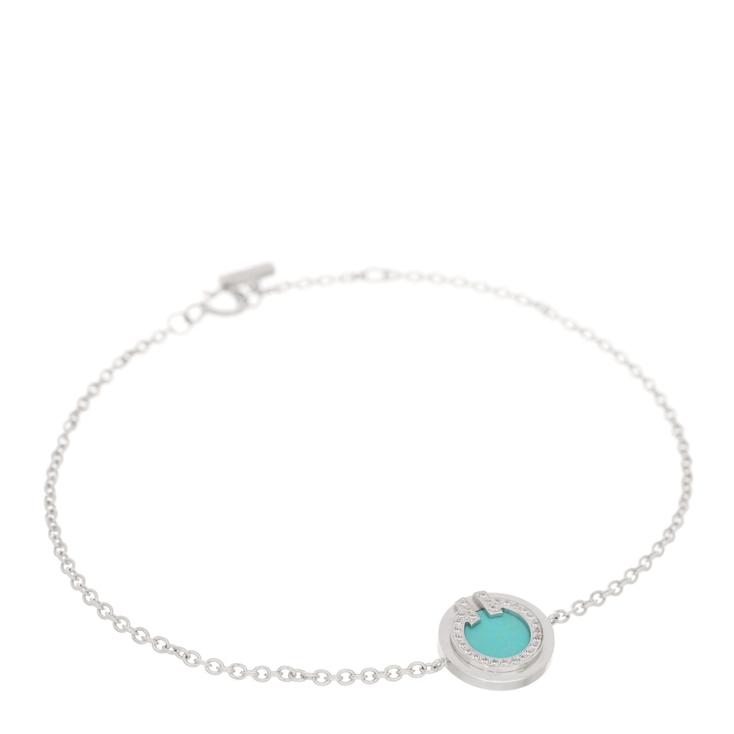 18K White Gold Diamond Turquoise T Circle Bracelet