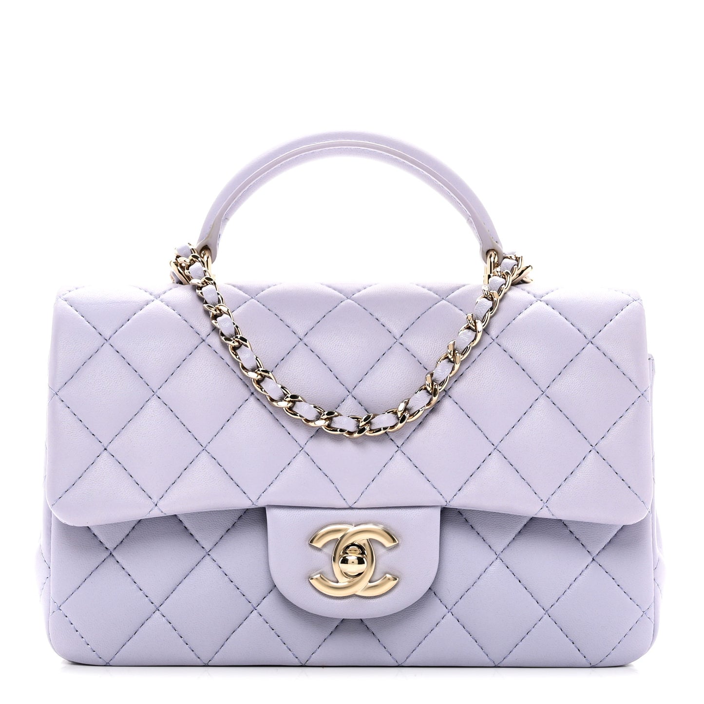 Lambskin Quilted Mini Top Handle Rectangular Flap Light Purple