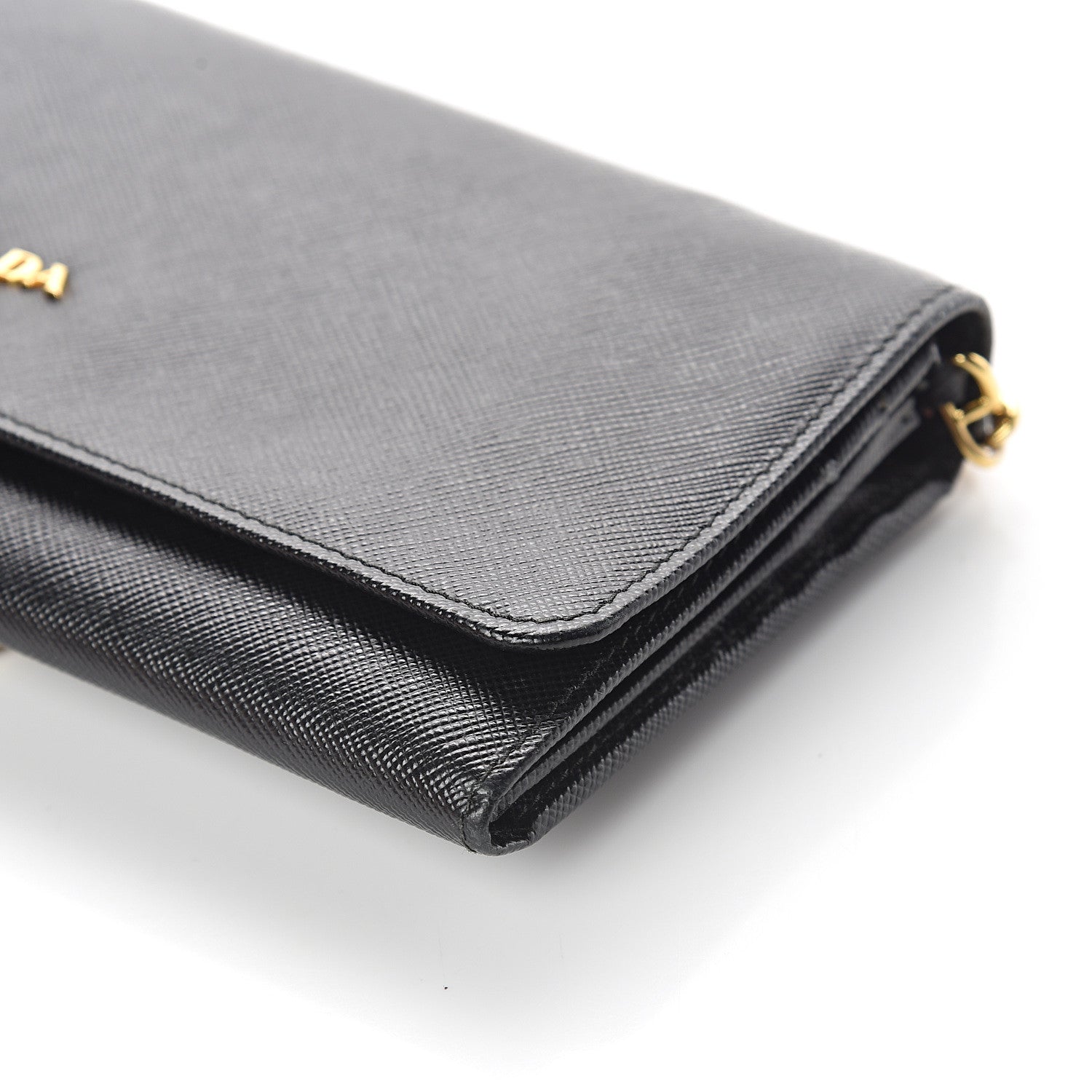 Prada Saffiano Metal Oro Chain Wallet Black 7 of 7