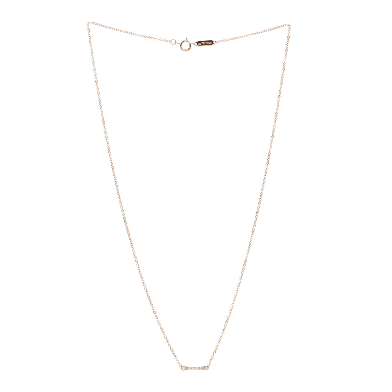Tiffany 18K Rose Gold Diamond Fleur de Lis Key Bar Pendant Necklace 2 of 4