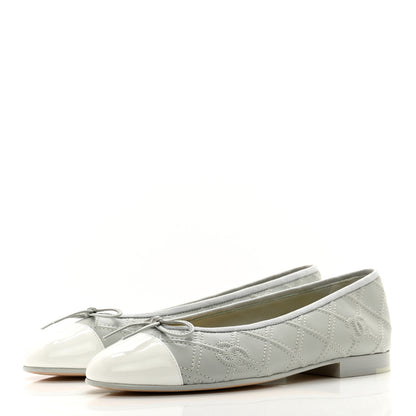 Chanel Lambskin Patent Double Stitched CC Cap Toe Ballerina Flats 37.5 Grey 3 of 9