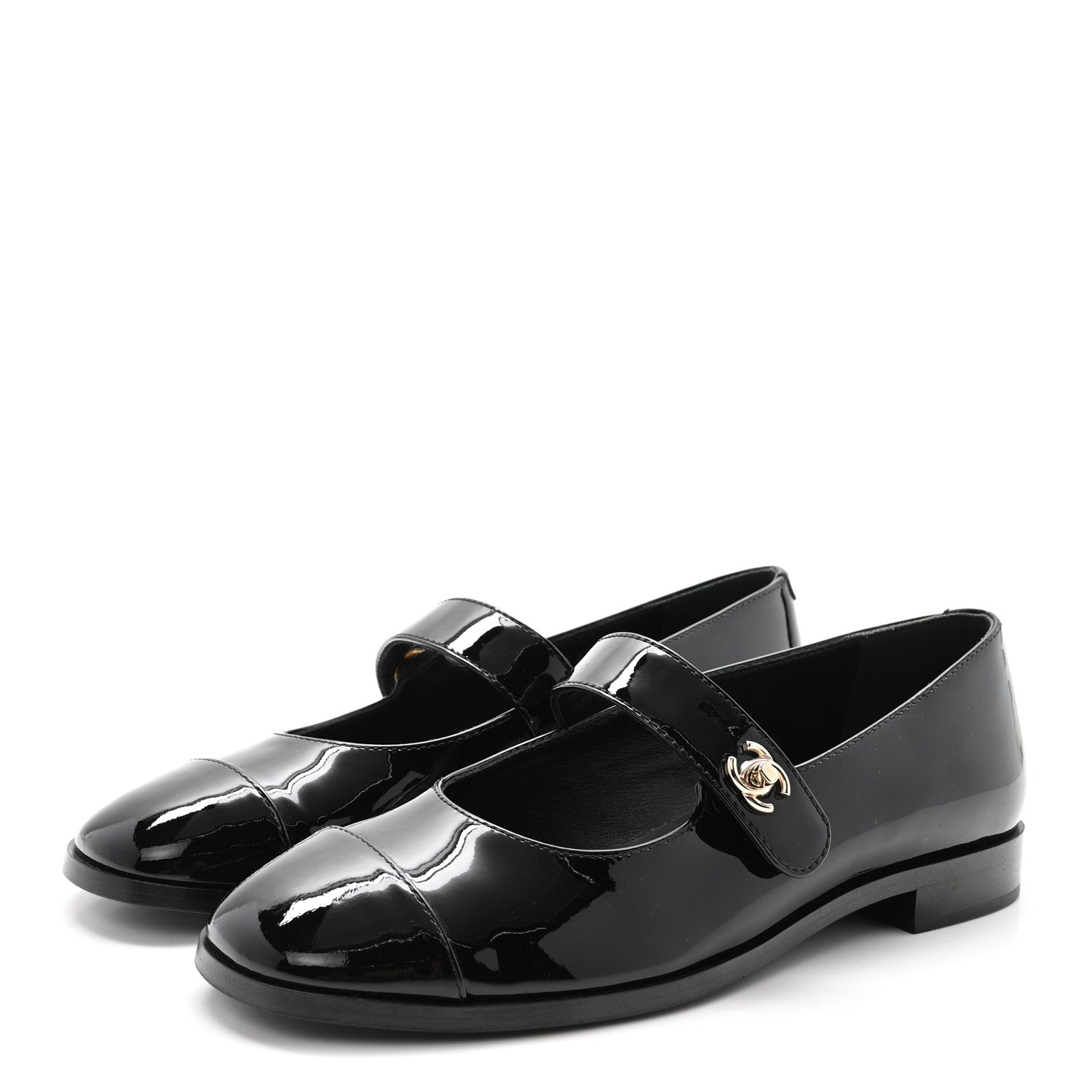 Chanel Patent Calfskin Mary Janes Flats 37.5 Black 4 of 10