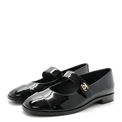 Chanel Patent Calfskin Mary Janes Flats 37.5 Black 4 of 10